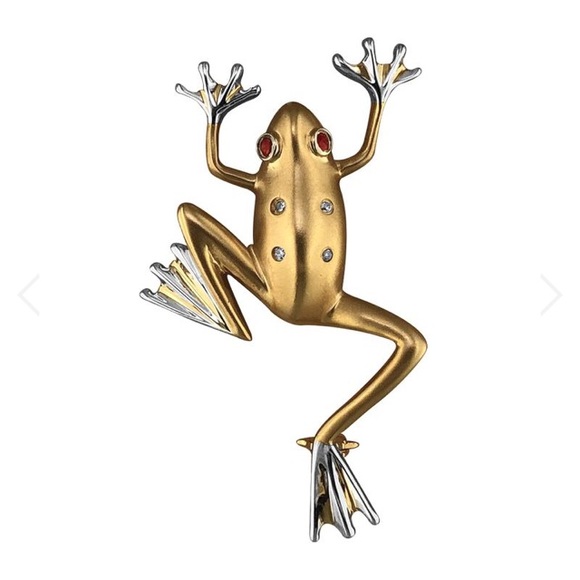 14K Yellow and White Gold Tree Frog πΈ Brooch - Picture 1 of 16